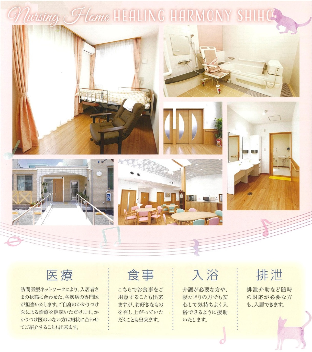 『医療』『食事』『入浴』『排泄』